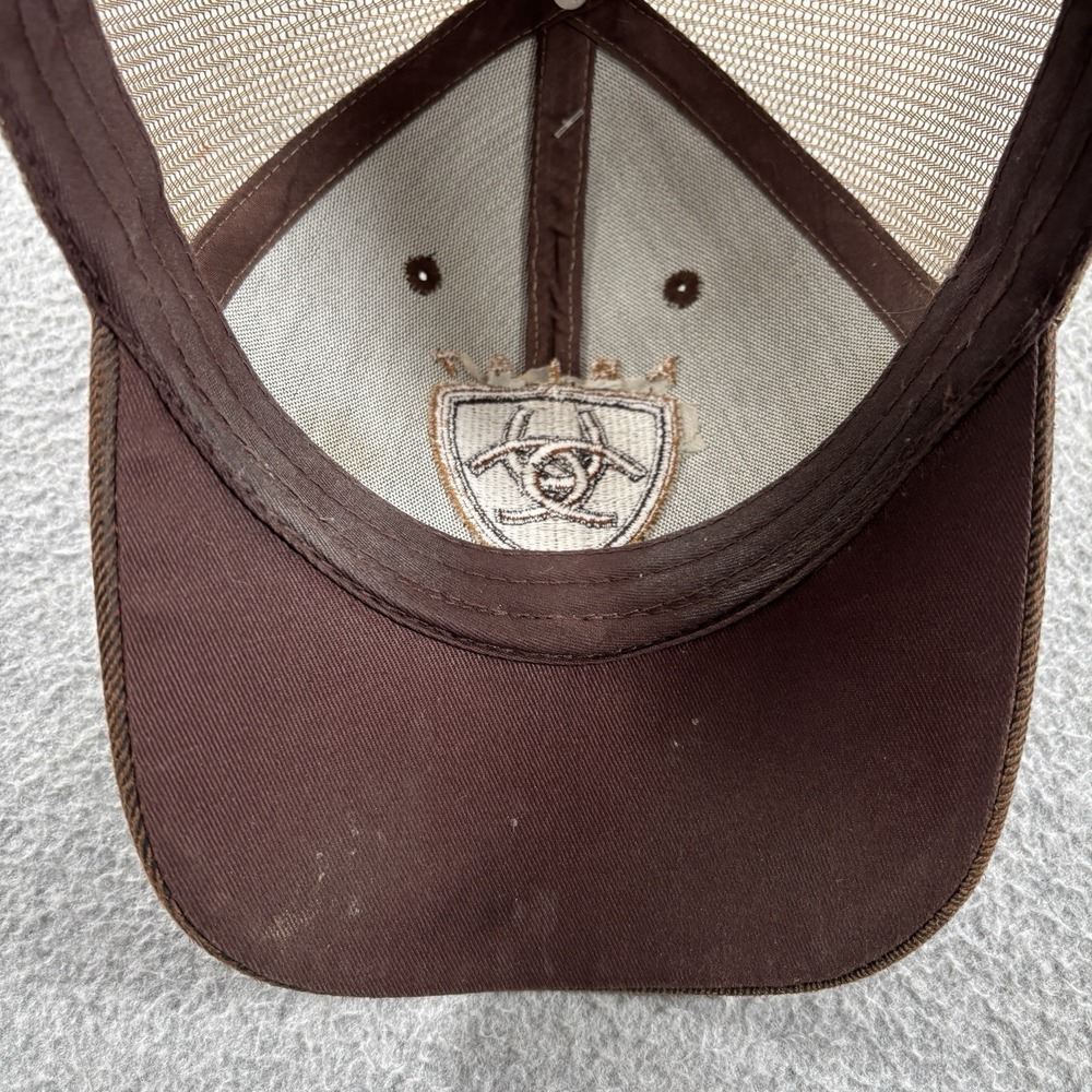 Ariat Western Brown Oilskin Structured Cap Adjustable Mesh Baseball Trucker Hat - Picture 3 of 7